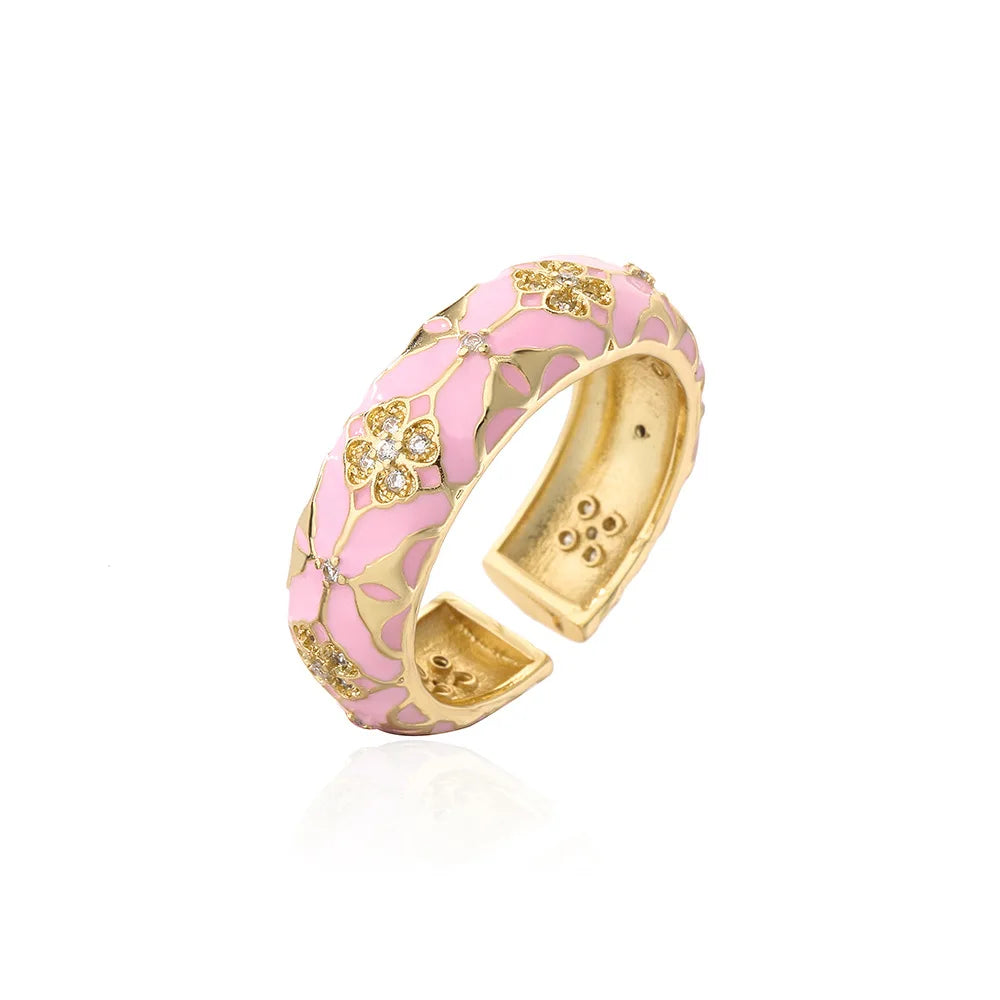 2025 Stylish new copper-plated 18K gold zircon dripping oil bohemian vintage geometric open ring gift