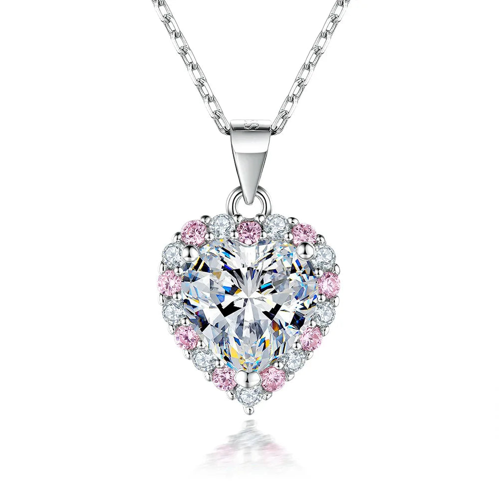 Heart Cut Pink 2CT Total Moissanite Necklace Earring Set S925 Sterling Silver GRA Certified Pass Diamond Tester Wedding Party Fine Jewelry Gift For Women