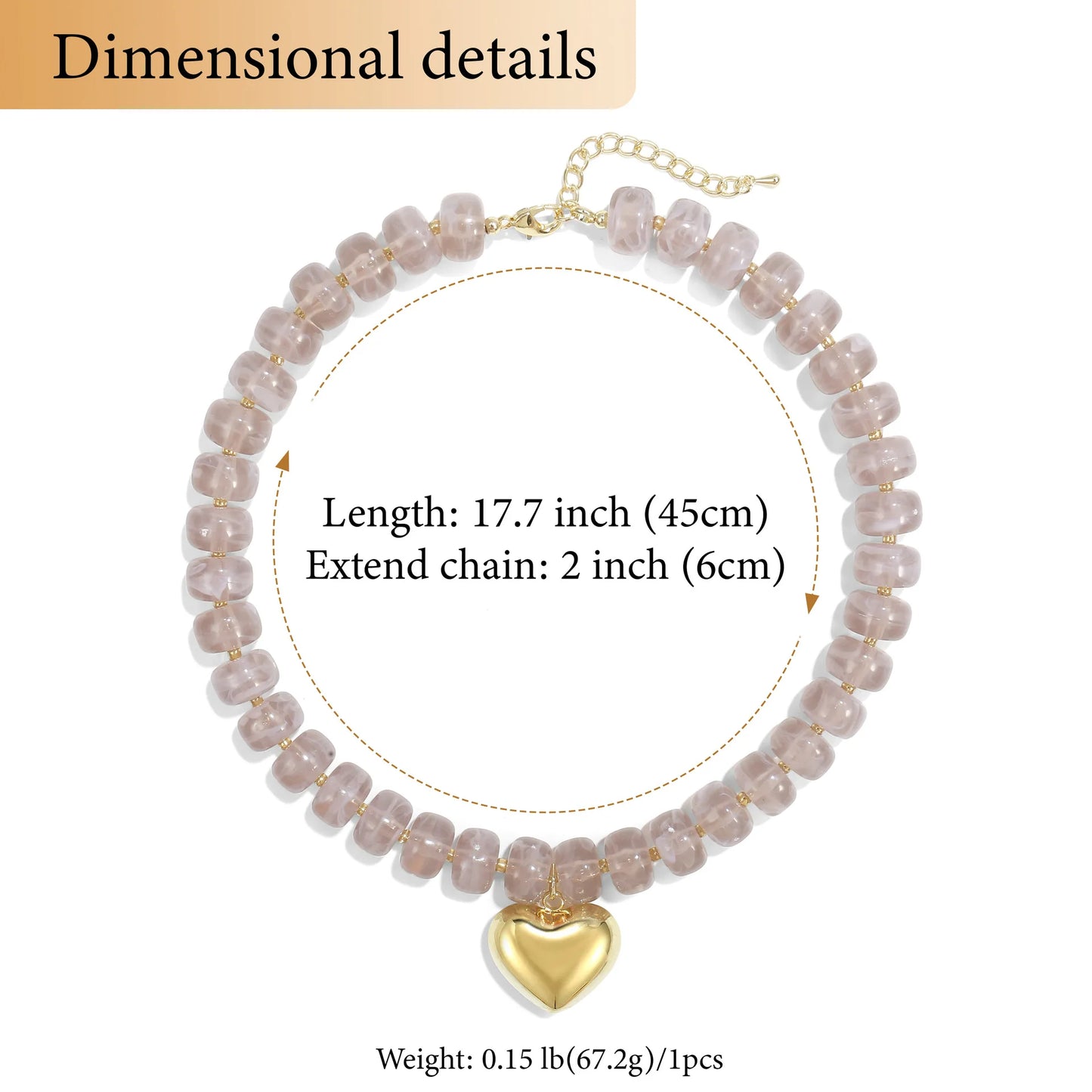 Fashion Colorful Acrylic Geometric Round Beads Heart Pendant Necklace Boho Love Heart Beaded Choker Necklaces Women Jewelry Gift