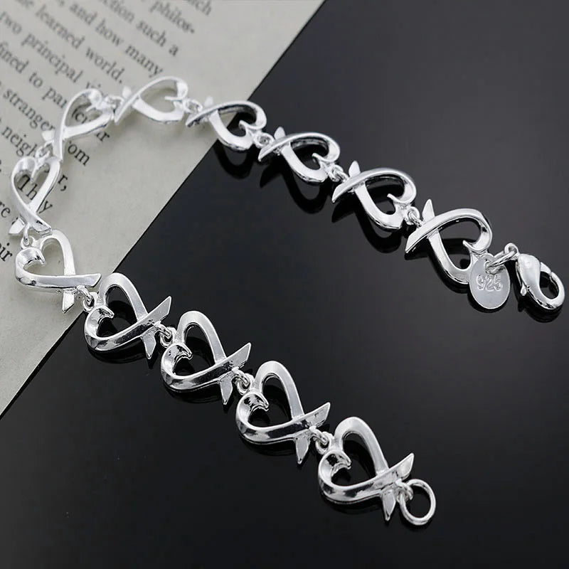 URMYLADY 925 Sterling Silver Love Heart Chain Bracelet For Women Wedding Engagement Party Fashion Jewelry