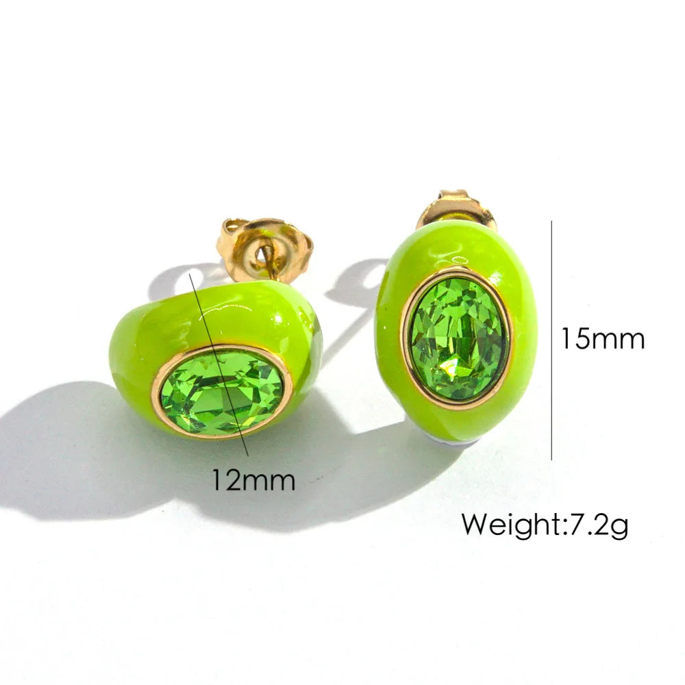 CARLIDANA High Quality Gold Plated Waterdrop Enamel Stud Earrings Jewelry Bridal Wedding Zircon Stone Earrings For Women