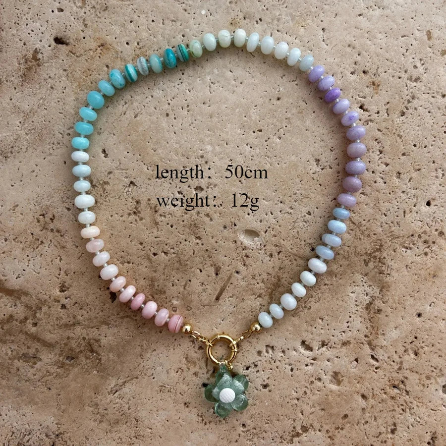 2026 Handmade Acrylic Rainbow Flower Colorful Beaded Necklace Summer Beach Dopamine Necklace Gift