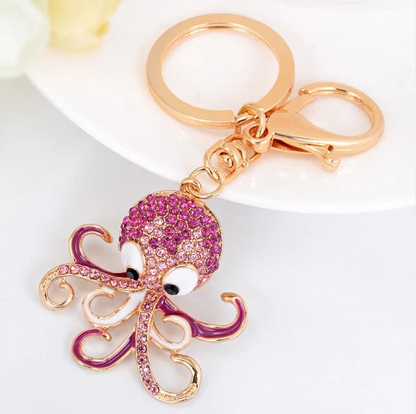Fashion Rhinestone Crystal Metal Keychain Lovely Cartoon Marine Style Tortoise Fish Dolphin Keyring HandBag Car Pendant Gift