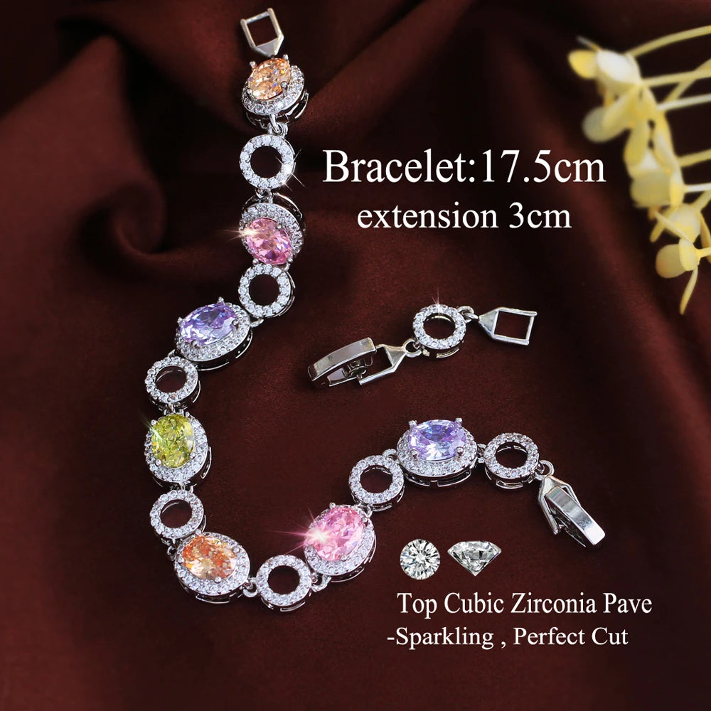 ThreeGraces Elegant Shiny White Oval Zirconia Bridal Wedding Party Geometric Ellipse Link Chain Bracelet Jewelry for Women BR471