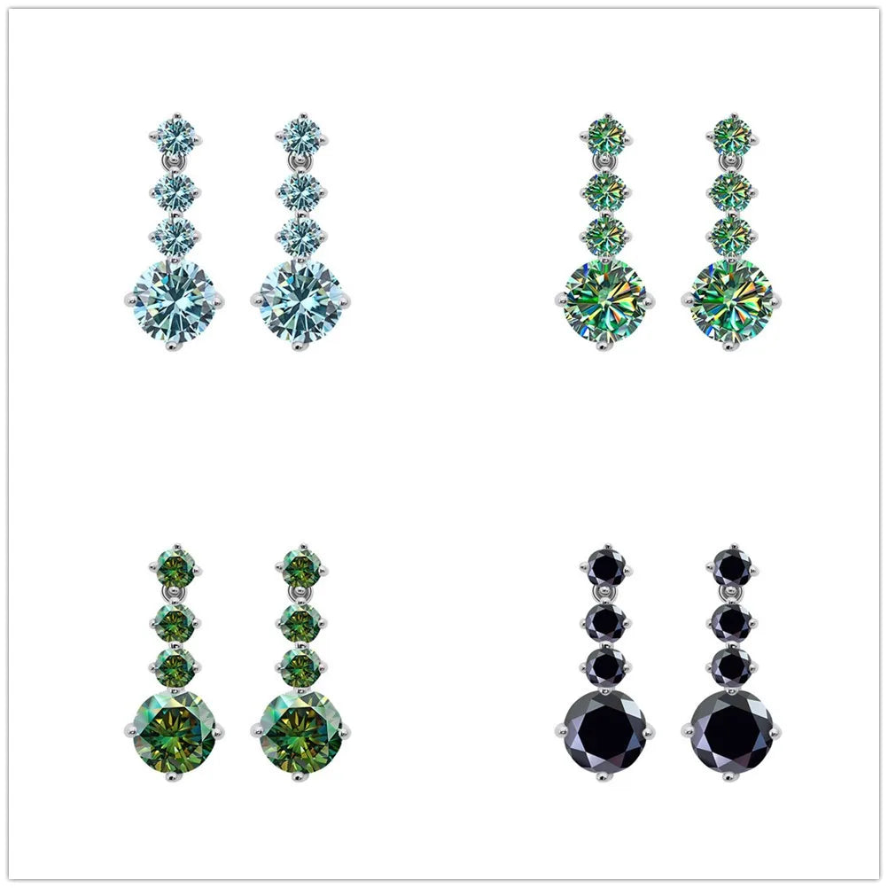 Luxury 925 Sterling Silver Full Lab Moissanite Drop Earrings Total 2.6 Carat Blue Green Color Women Moissanite Earring Jewelry
