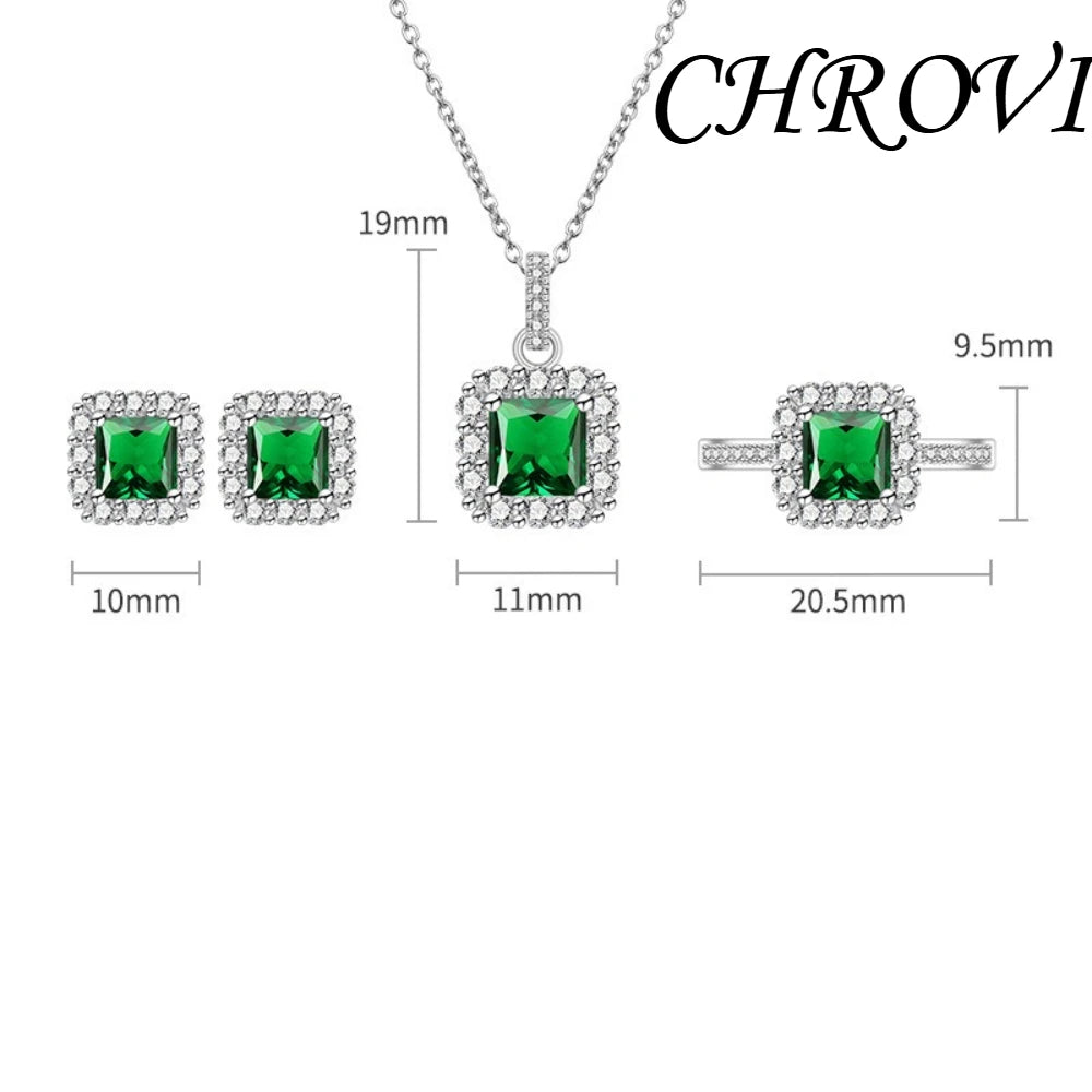 Luxury 925 Sterling Silver Gemstone Small Square Beads with Zirconia Necklace, Earrings, Ring Set and Decorative Items