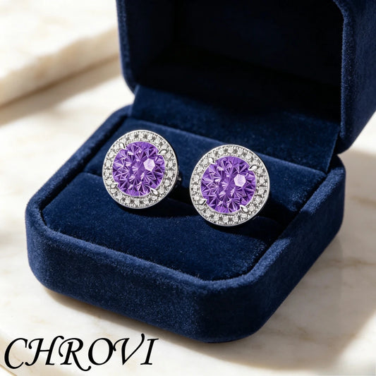 Exquisite 925 sterling silver gemstone-cut princess round earrings with ultra-shiny high-carat diamonds.
