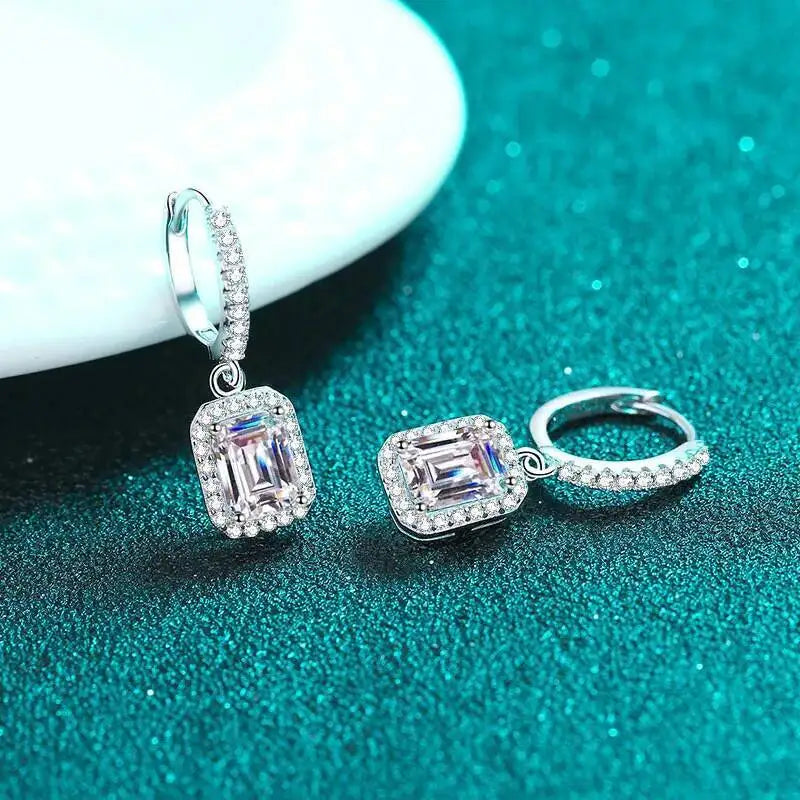 JoiasHome 1CT Emerald Cut Moissanite Earrings 925 Sterling Silver 18K White Gold Plated GRA Certified Fine Jewelry
