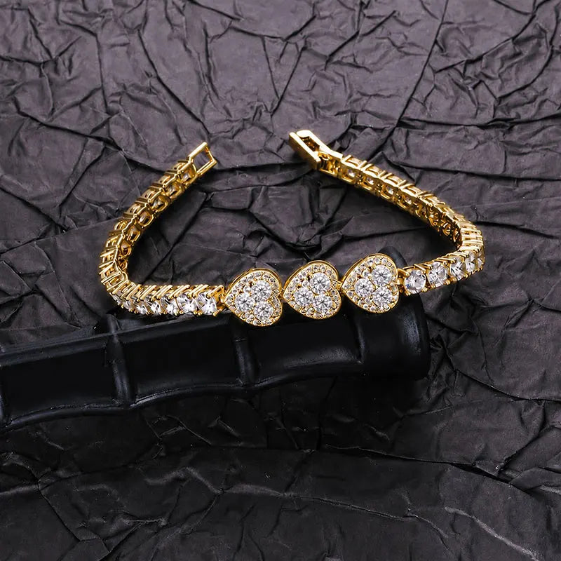 Abestecom 3.5mm Round D color Moissanite Heart Tennis Bracelet Gold Plated Fashion Pave-set Diamonds Bracelet Valentines Gift