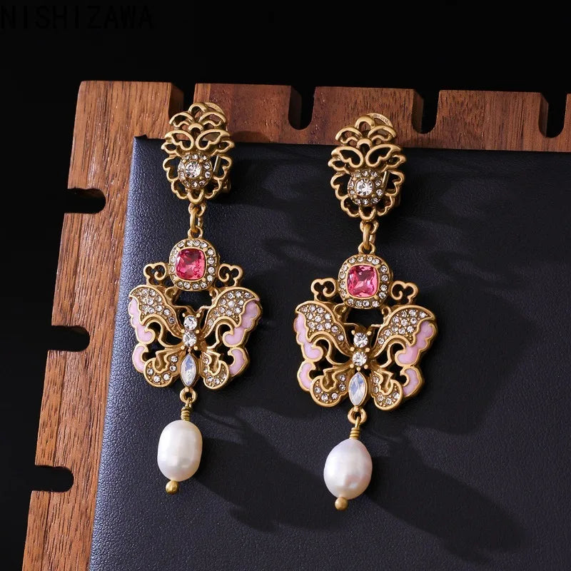 Enamel Butterfly Earrings for Women New Chinese Style Elegant Jewelry Vintage Fashion Exquisite Versatile Aretes De Mujer
