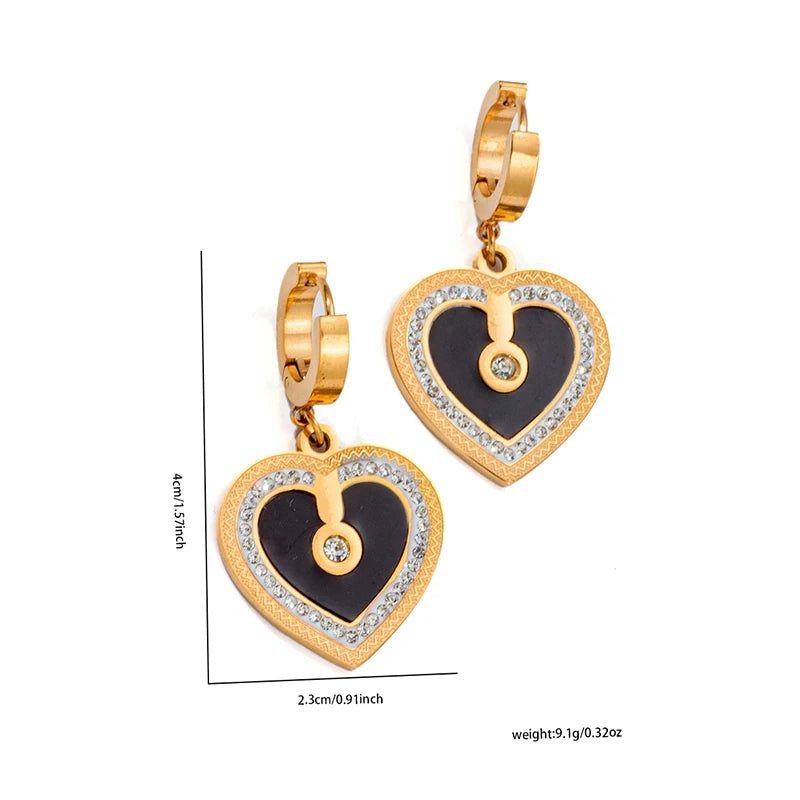 ANENJERY 316L Stainless Steel Double sided Heart Shiny Zircon Necklace Earrings For Women Niche Vintage Jewelry Gifts Wholesale