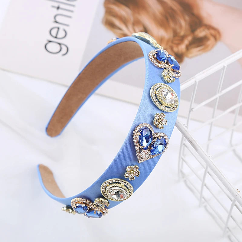 Light Luxury Baroque Rhinestone Heart Headband Personality Fashion High Quality Cloth Headband