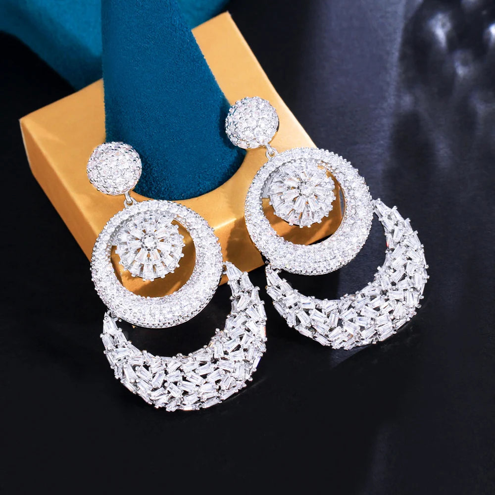 ThreeGraces Luxury Shiny Cubic Zirconia Long Big Chunky Bridal Wedding Statement Earrings for Women Fashion Party Jewelry E1122
