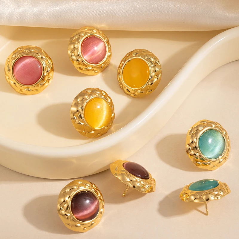 ANENJERY 316L Stainless Steel Colorful Round Card Stud Earrings For Women Fashion Simple New Popular Jewelry Gifts Wholesale