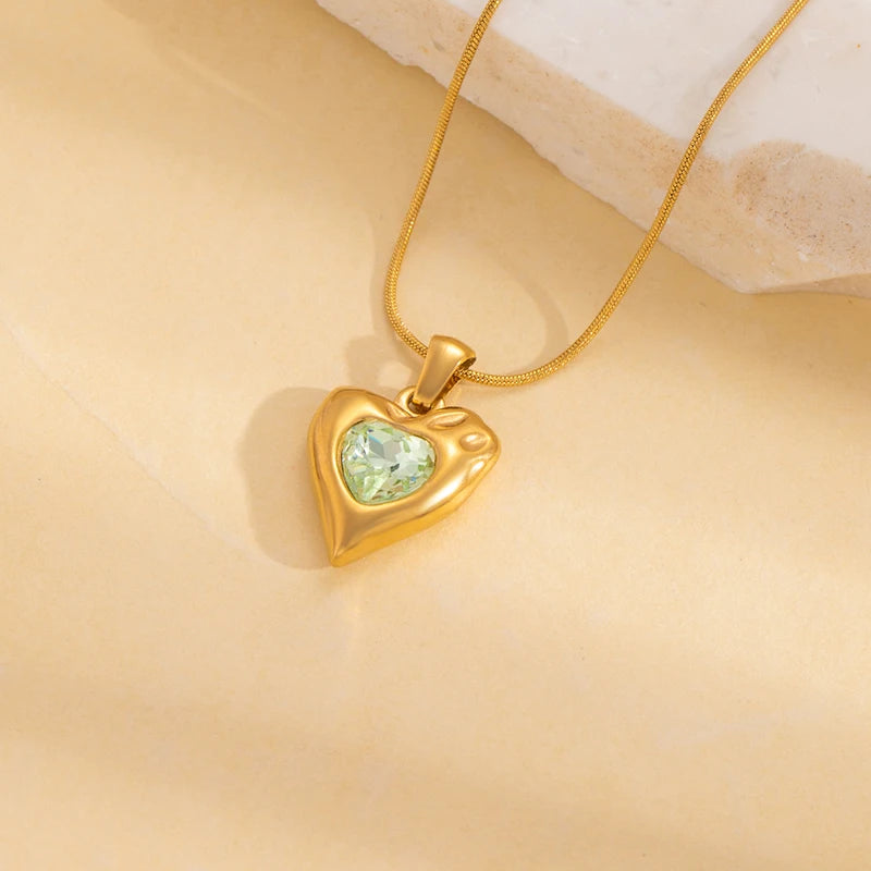 ANENJERY 316L Stainless Steel Irregular Geometry Heart Pendant Necklace For Women Simple French Temperament Fashion Jewelry Gift