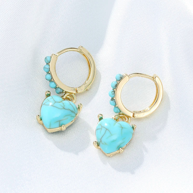 Vintage Imitation Turquoise Romantic Heart Shaped Dangle Earrings for Women's Fashion Festival Anniversary Jewelry Accessories