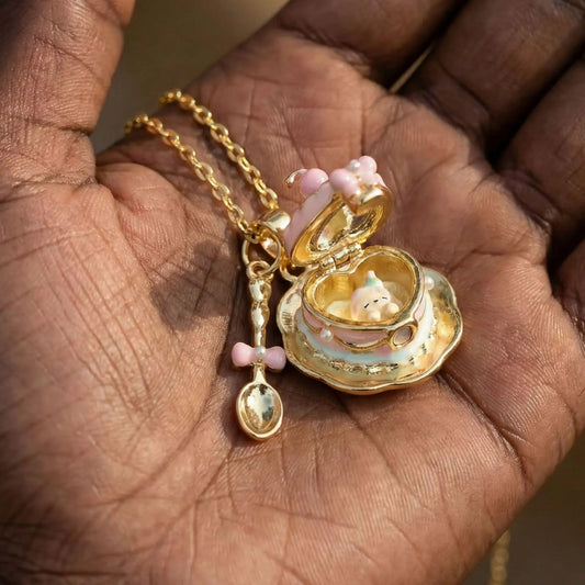 Popular Cup Opening and Closing Necklace Sweet Style Teaspoon Oil Drip Little Girl 18K Gold Colour-Preserving Birthday Gift