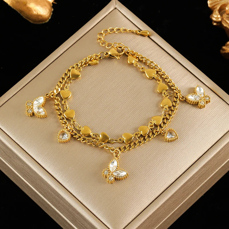 EILIECK 316L Stainless Steel Colorful Star Zircon Charm Bracelet Gold Color Jewelry Trendy Metal Texture Accessories for Women
