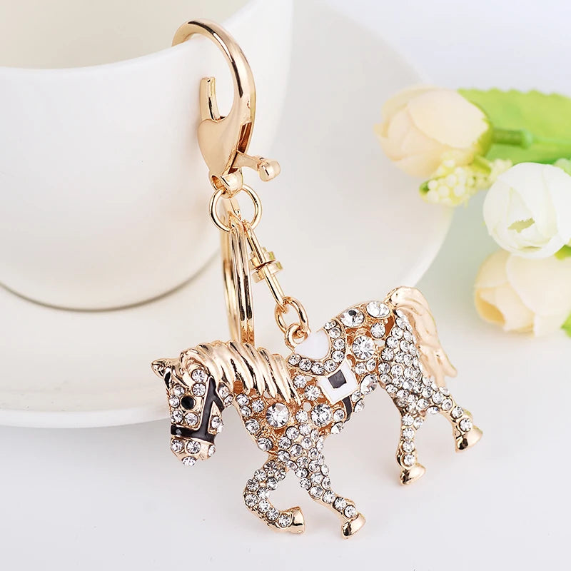 EASYA 2026 New Horse Key Chain Crystal White Pony Bag Pendant Car Key Ring Year of the Horse Mascot Gift Souvenir