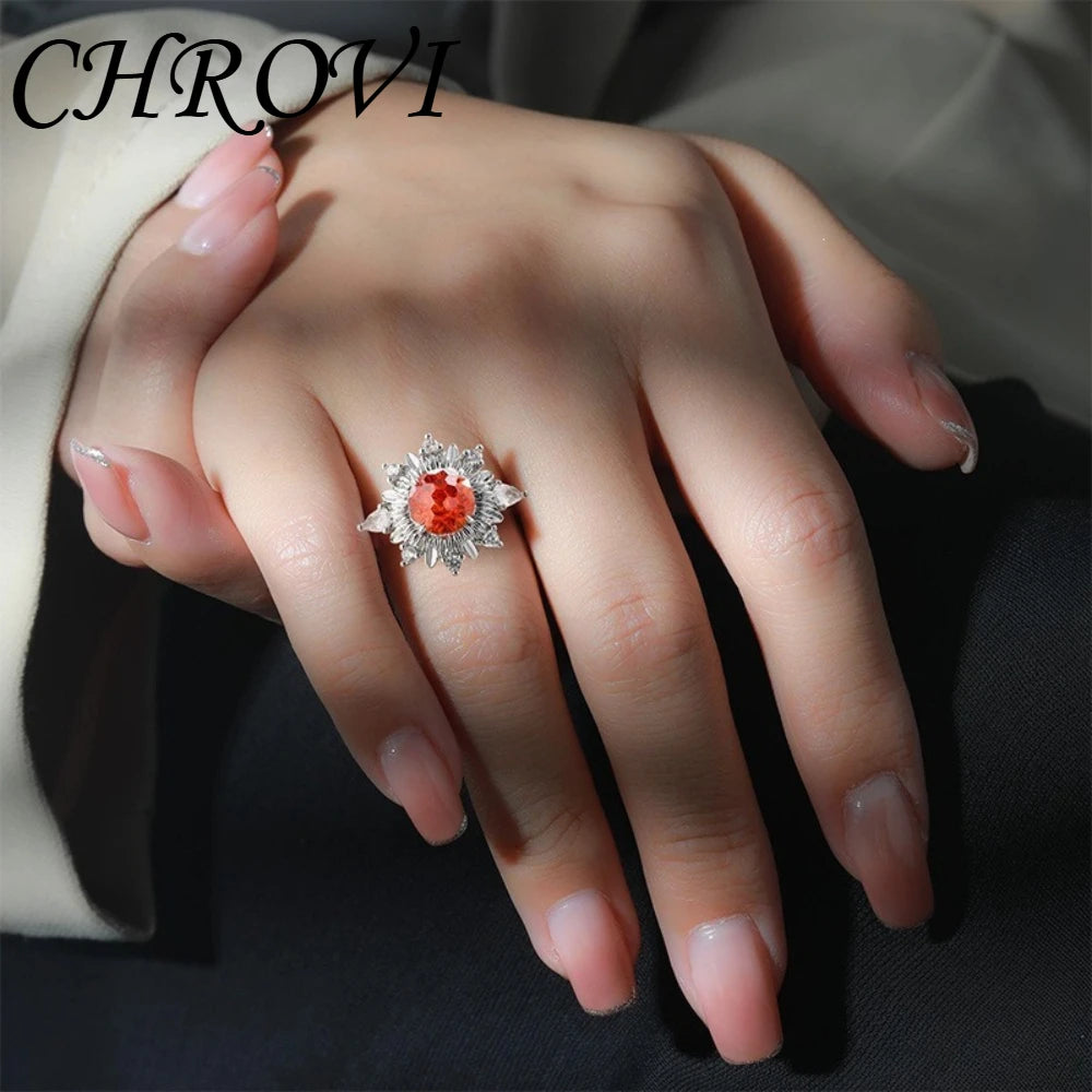 Luxurious 925 sterling silver gemstone flower chrysanthemum ring for women - ultra-shiny sunflower style finger ring
