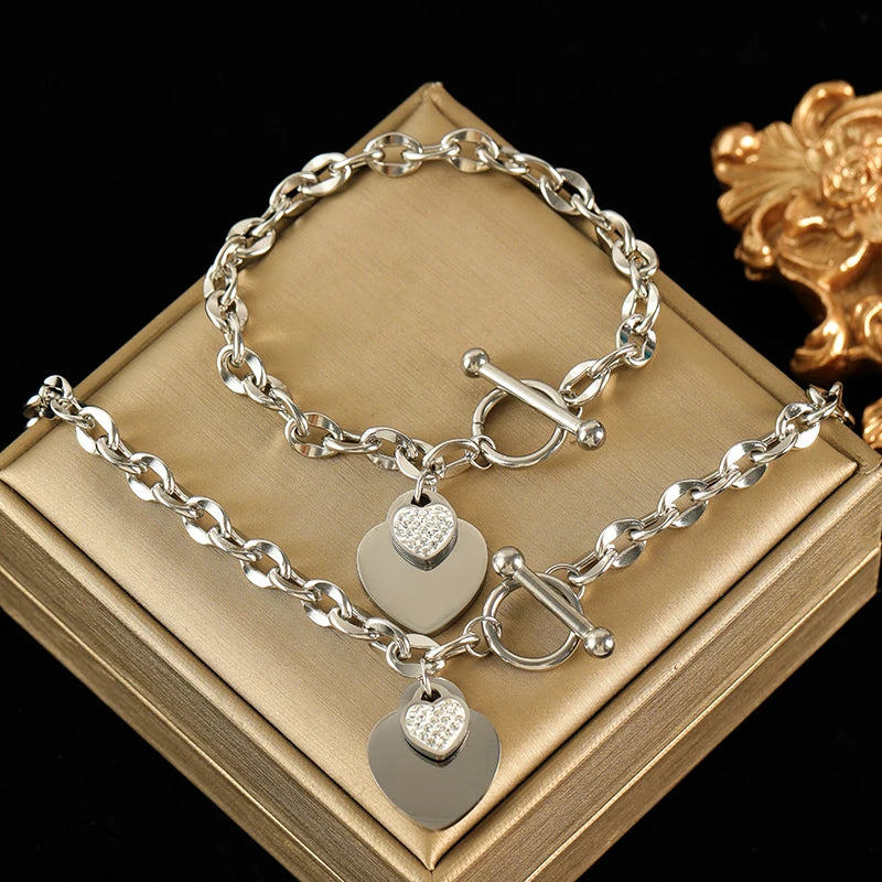 EILIECK 316L Stainless Steel Heart Love Pendant Necklace For Women Trendy Gold Silver Color Waterproof Neck Chain Jewelry Gift