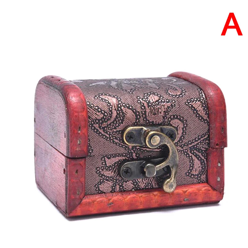 1PCS Vintage Antique Mini Wood Treasure Chest Storage Box Jewelry Organizer Box Gift Box