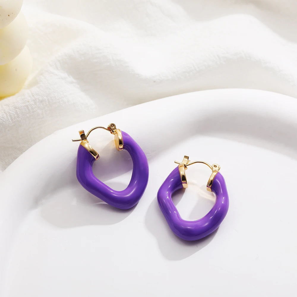 New Trendy Colorful Irregular Geometric Thick Hoop Earrings for Women Enamel Color Circle Hoops Ear Buckle Jewelry Gift
