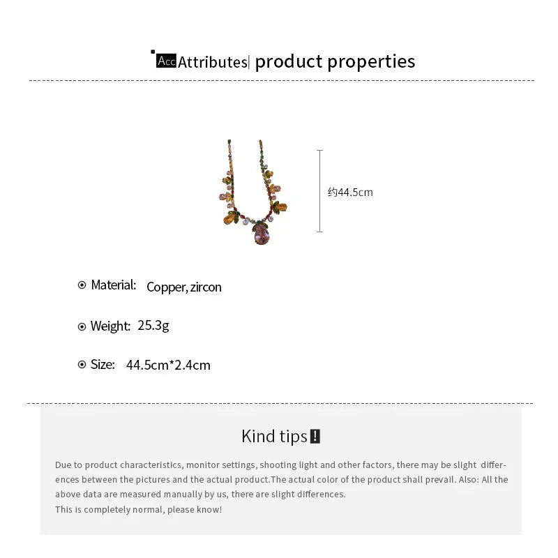 2 Pcs Color-block Water Drop Zircon Pendant Necklaces Set Party Retro Leaf Dangle Earrings Daity Banquet Gathering Anniversary H