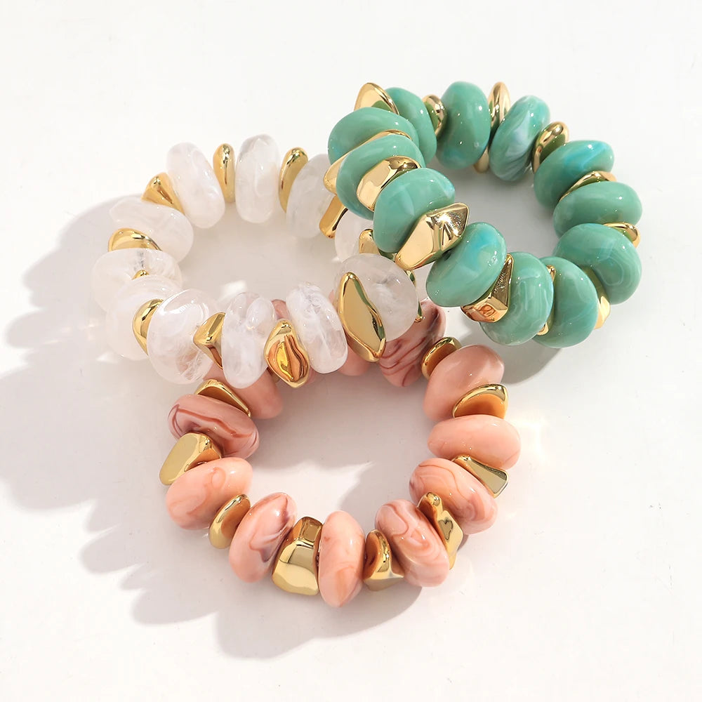 Fashion Acrylic Colorful Irregular Geometric Beads Elastic Bracelets Geometry Beaded Chunky Bracelet for Women New Jewelry Gifts