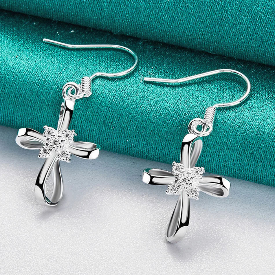 URMYLADY 925 Sterling Silver Bowknot Zircon Earrings For Women Wedding Party Charm Jewelry