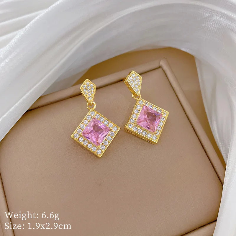 Korean Style Fashion Square Zircon Stainless Steel Necklaces For Women Luxury Elegant Female Clavicle Chain Jewelry Wholesale