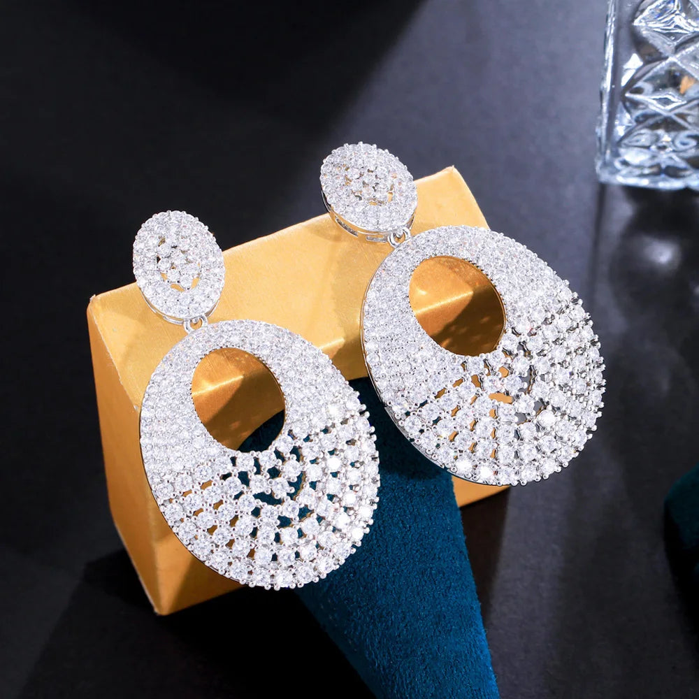 ThreeGraces Gorgeous Shiny White Zirconia Bridal Wedding Elegant Long Big Drop Earrings for Women Fashion Party Jewelry E1135