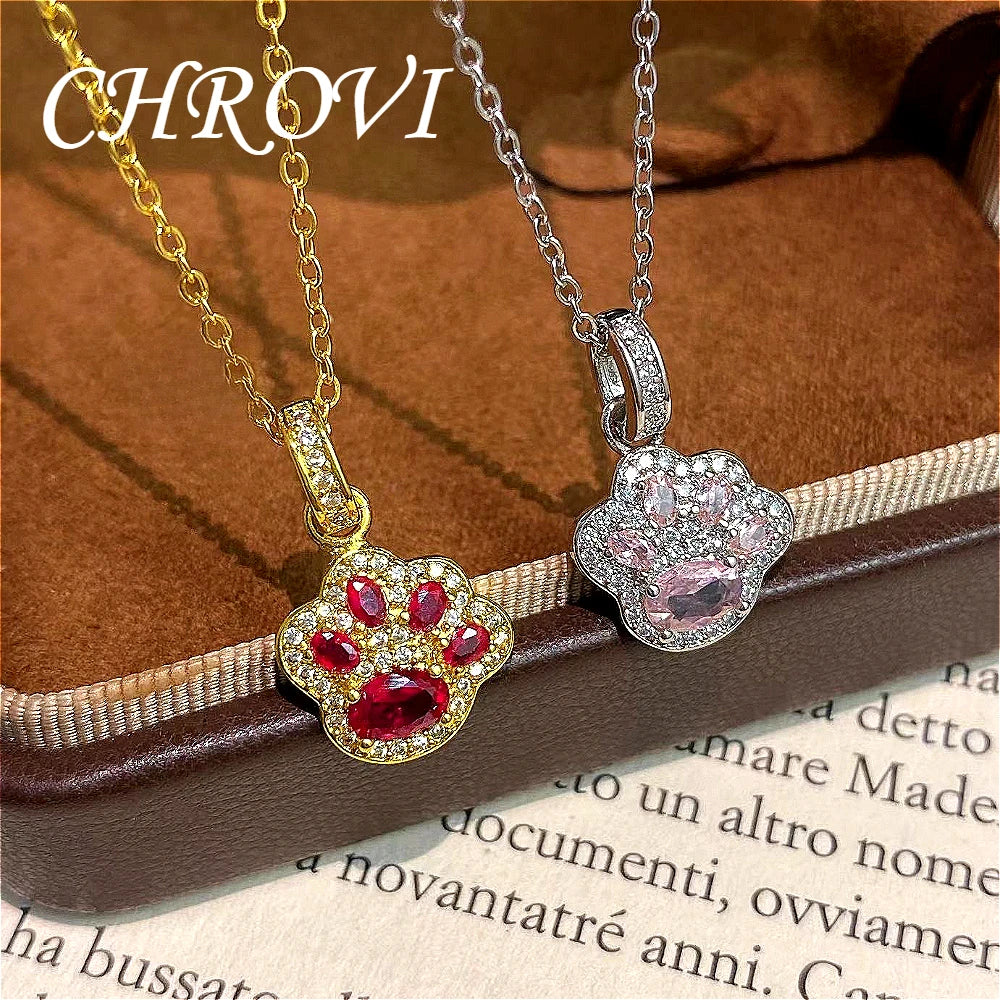Luxurious best-selling Chinese-style red corundum cat paw pendant with a cat paw collar chain for women on the back cover design