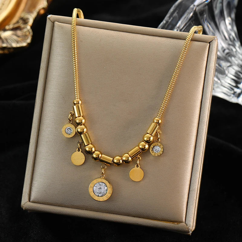 EILIECK 316L Stainless Steel Heart Love Pendant Necklace Statement Golden Glossy Thick Chunky Collar Dangle Neck Chain Jewelry
