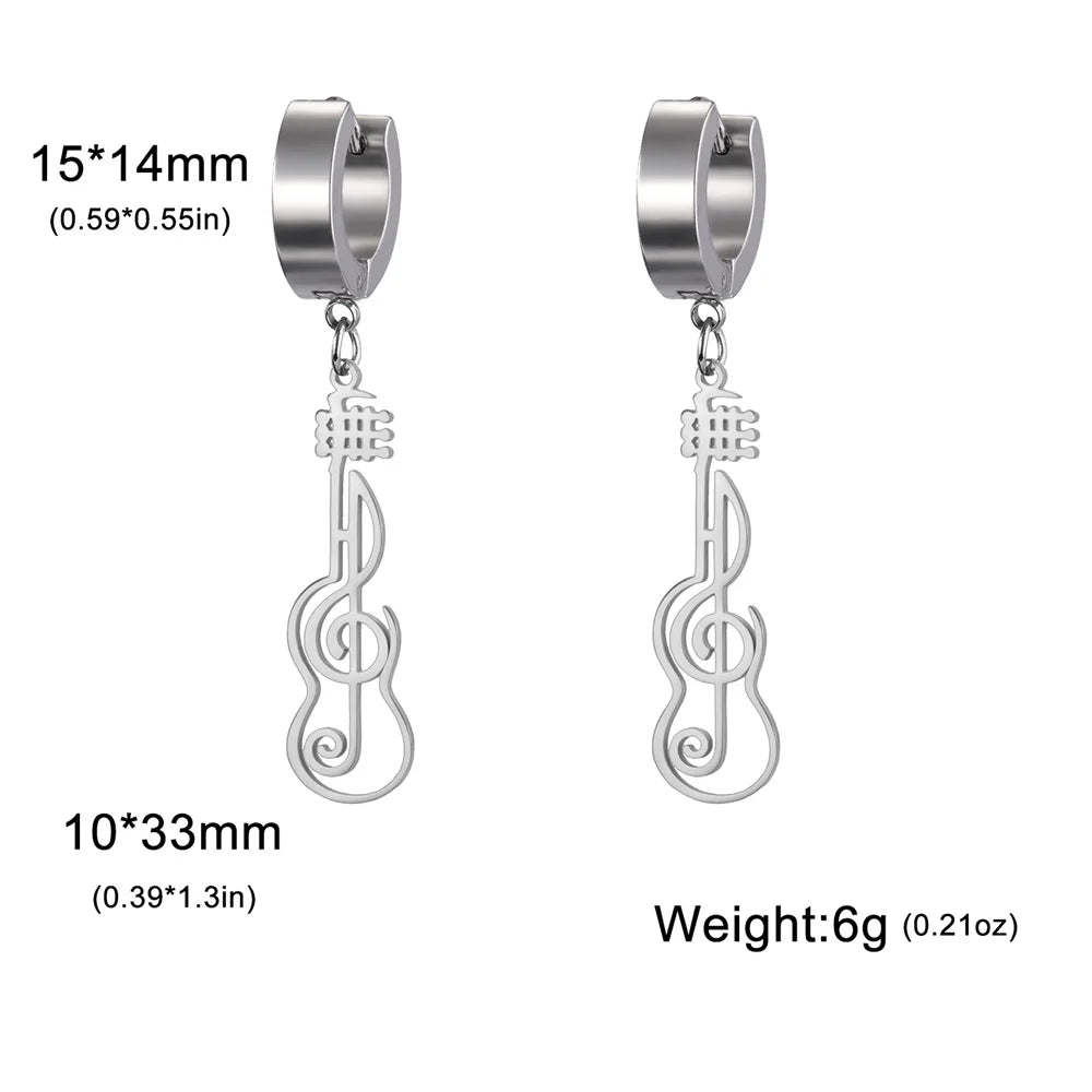 My Shape Music Note Drop Earrings for Women Men Gifts Stainless Steel Classic Musical Violin Dangle Earring Jewelry Musican Gift