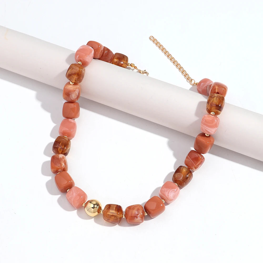 Boho Colorful Acrylic Geometric Square Beads Necklace Fashion Resin Geometry Beaded Collar Necklace 2026 New Jewelry Gifts
