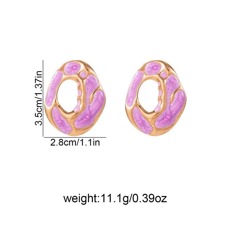 ANENJERY 316L Stainless Steel Hollow Irregular Round Stud Earrings For Women Temperament Luxury Niche Simple Jewelry Gift