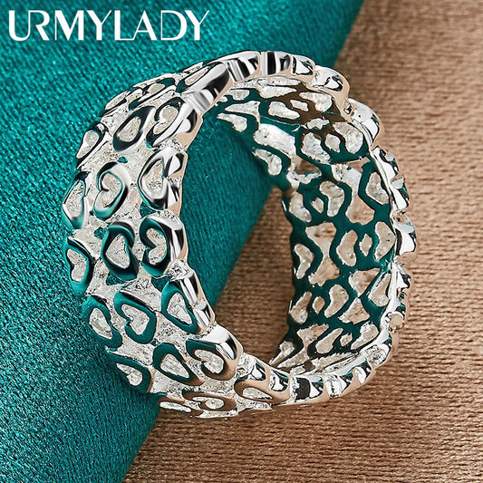 URMYLADY 925 Sterling Silver Hollow Heart 7-10# Ring For Women Wedding Charm Engagement Fashion Jewelry