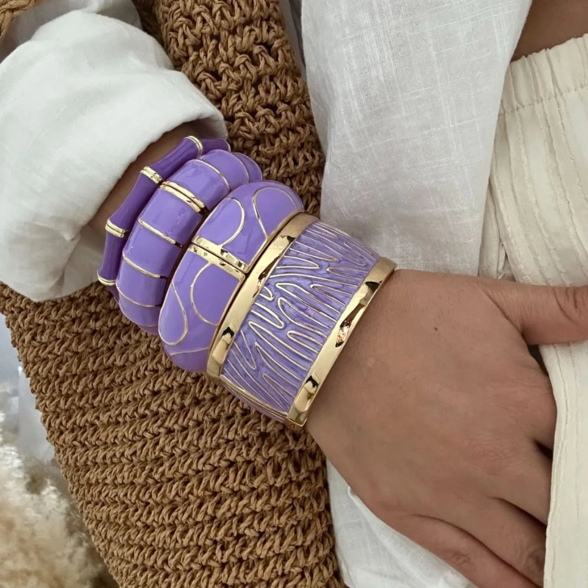 KMVEXO Irregular Purple Color Dripping Oil Zinc Alloy Enamel Bangles Geometric Wide Cuff Spring Bracelets For Women Jewelry ﻿