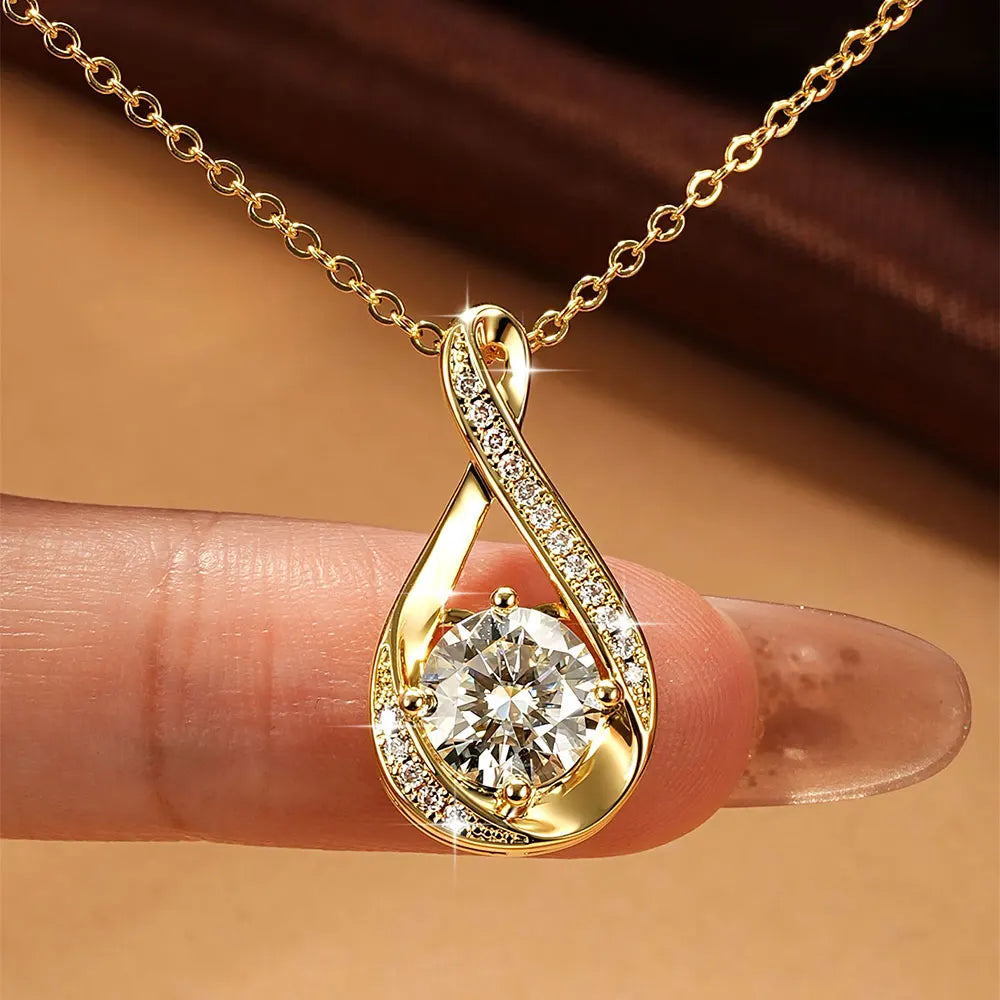 OXTAO Infinity Moissanite Pendant Necklace 8mm&1.2mm D VVS1 for Women 14K Gold Filled Clavicle Chain Necklace Fine Jewelry Gift