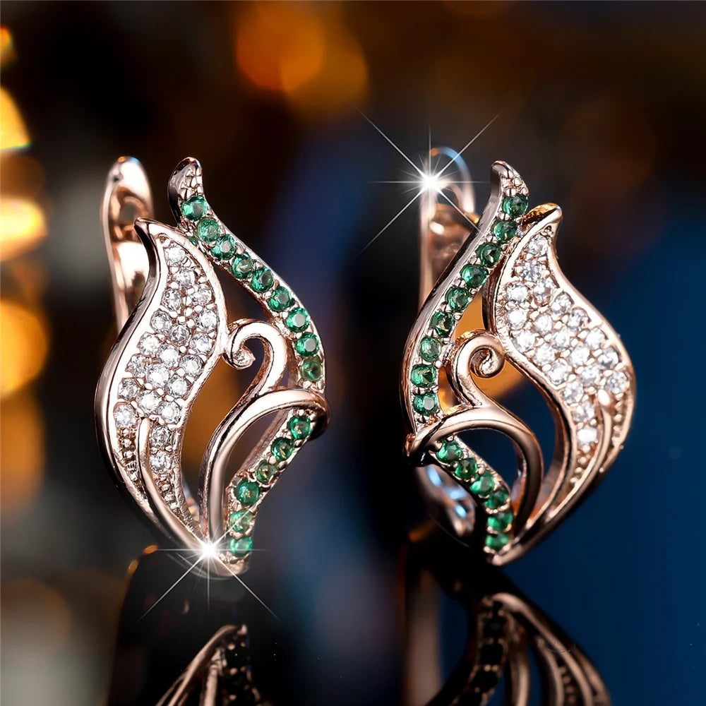 Cute Female White Green Zircon Stone Hoop Earrings Luxury Gold Color Wedding Jewelry For Women