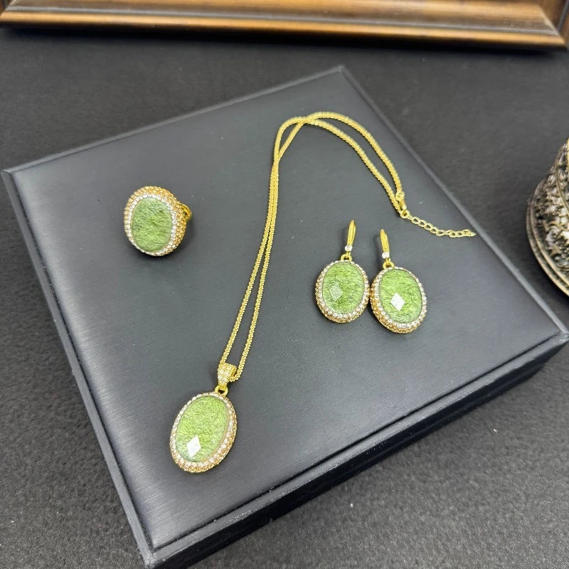 Resin 3 Pcs Jewelry Sets Geometric Vintage Palace Style Dinner Party Earrings Necklaces for Women Elegant Exquisite Accessories
