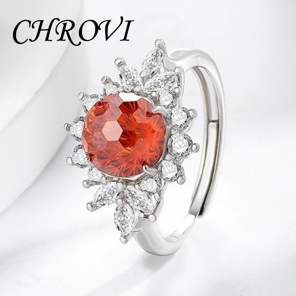 925 pure silver trendy colored gemstone sunflower ring for women, fashionable and versatile finger ring