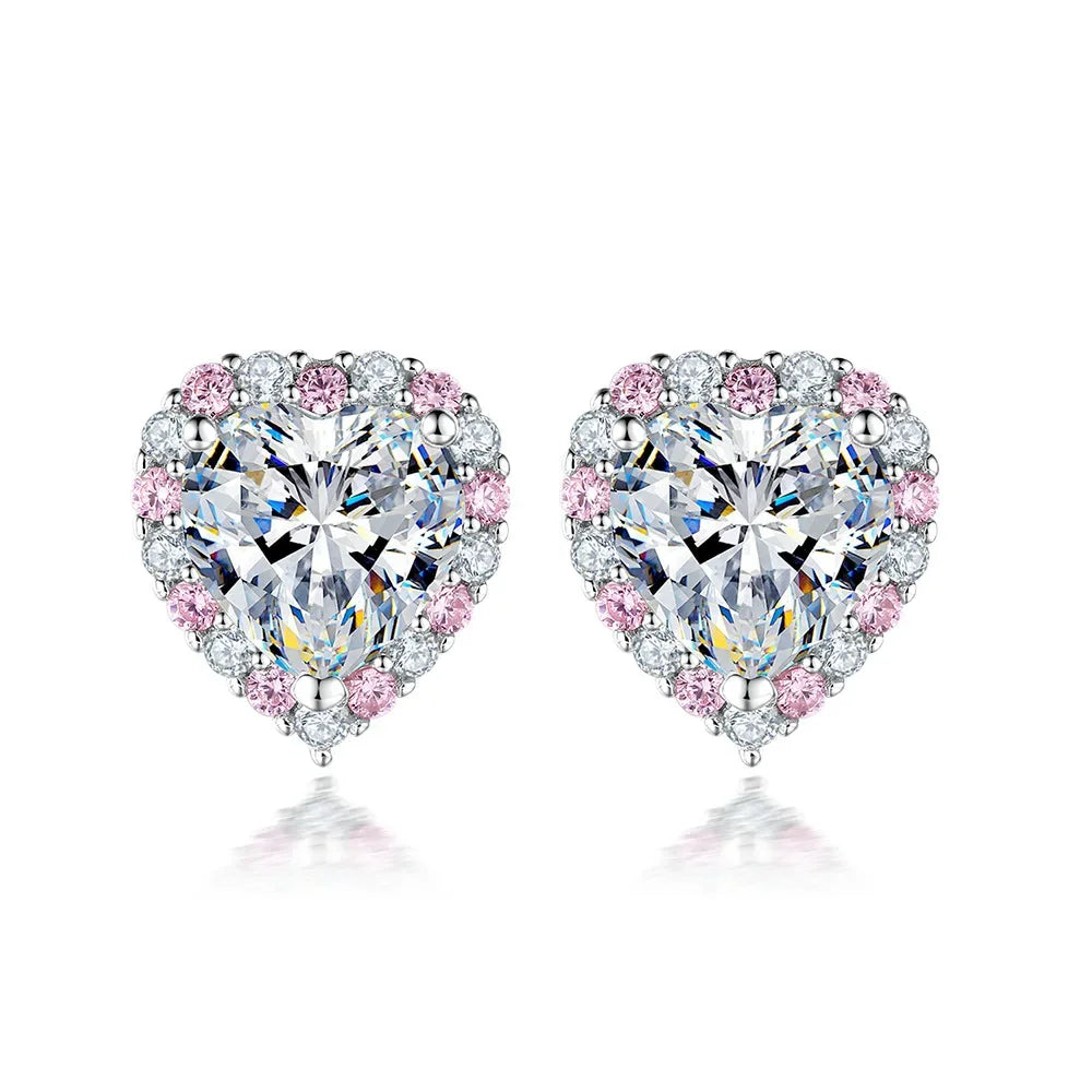 Heart Cut Pink 2CT Total Moissanite Necklace Earring Set S925 Sterling Silver GRA Certified Pass Diamond Tester Wedding Party Fine Jewelry Gift For Women