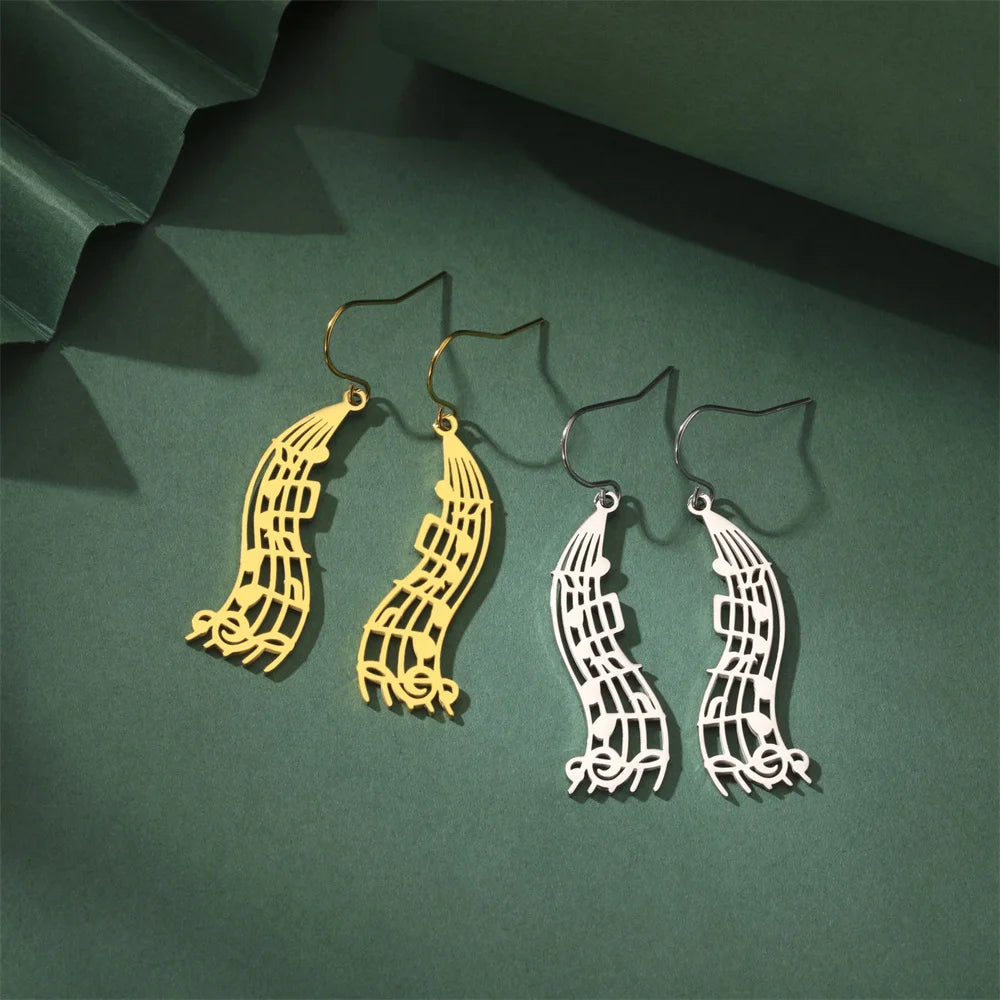 My Shape Music Note Drop Earrings for Women Men Gifts Stainless Steel Classic Musical Violin Dangle Earring Jewelry Musican Gift