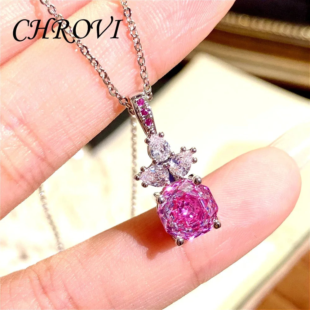 Luxury 925 Sterling Silver Millennium Rose Diamond Pendant Necklace, Diamond Ring and Stud Earring Set