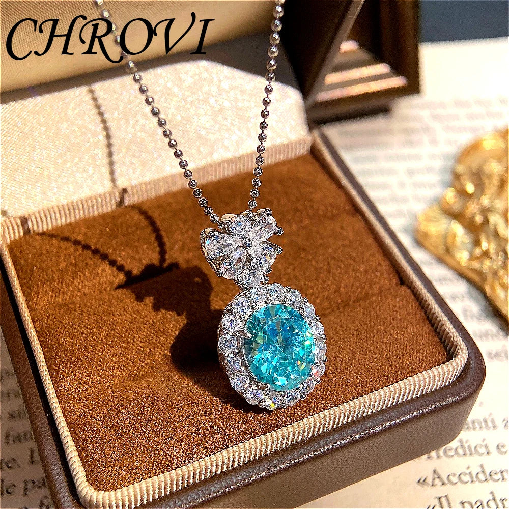 Aromatherapy 925 sterling silver romantic Paraiba diamond pendant necklace with full-cut oval zircon bracelet set