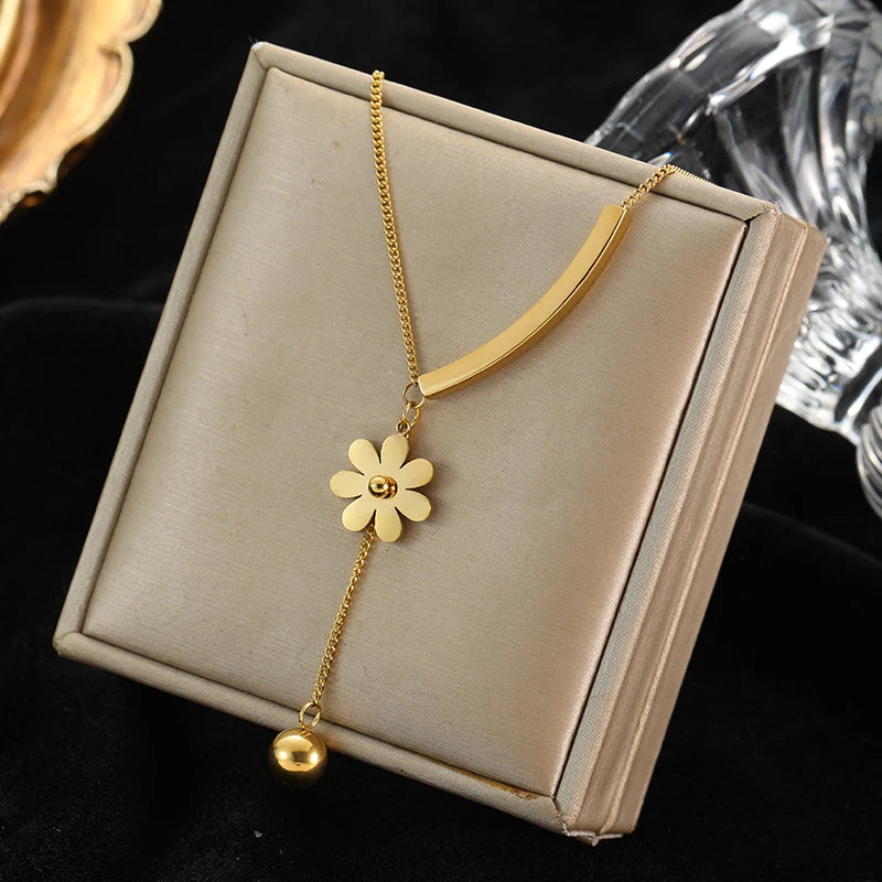 EILIECK Women's Heart Long Pendant Y-shaped Necklace 18K Gold-plated Stainless Steel Neck Chain Daily Water-resistant Jewelry