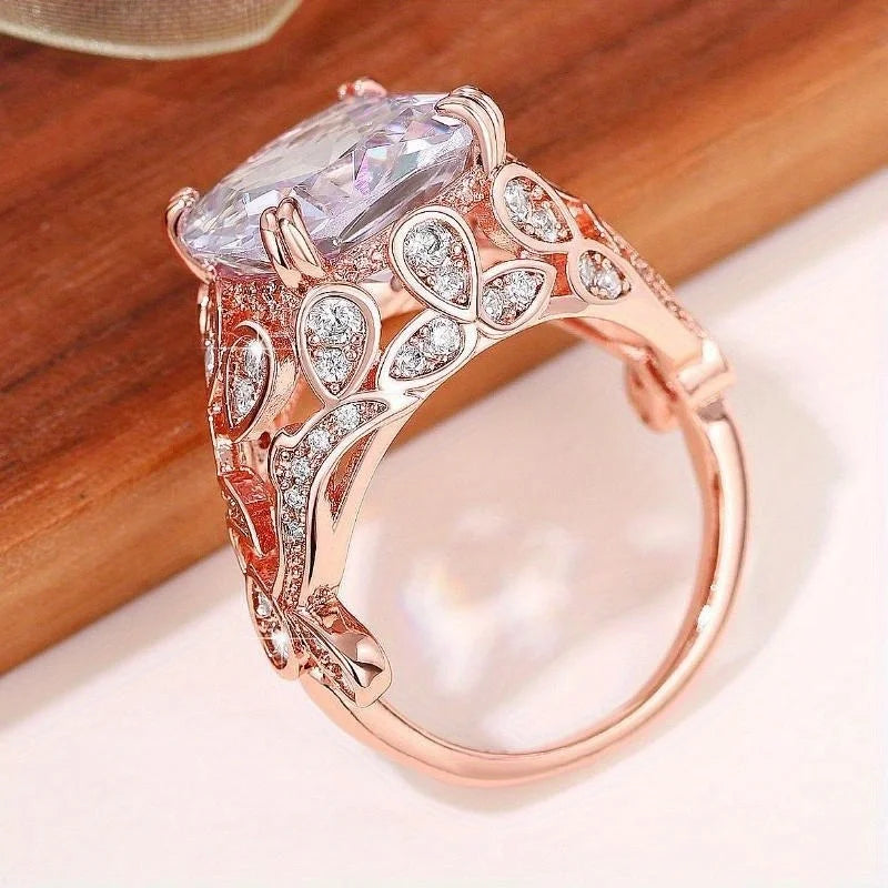 Creative Hollow Design Gorgeous Cubic Zirconia Rings for Women Rose Golden Color/Silver Color Wedding Party Trendy Jewelry Gifts