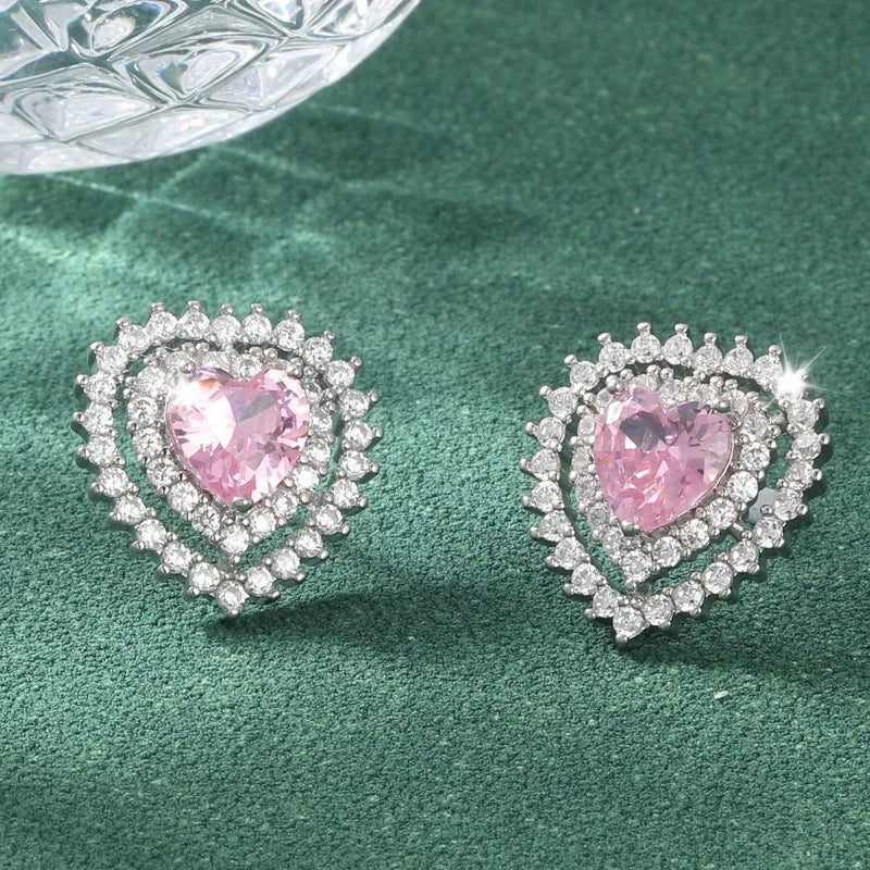 Peach Heart Stud Earrings Exquisite Women Dangle Earrings for Princess Party Wedding Engagement Christmas Jewelry